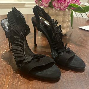 Sexy Black Suede Italian fringe Heels size 7.5 or 38
